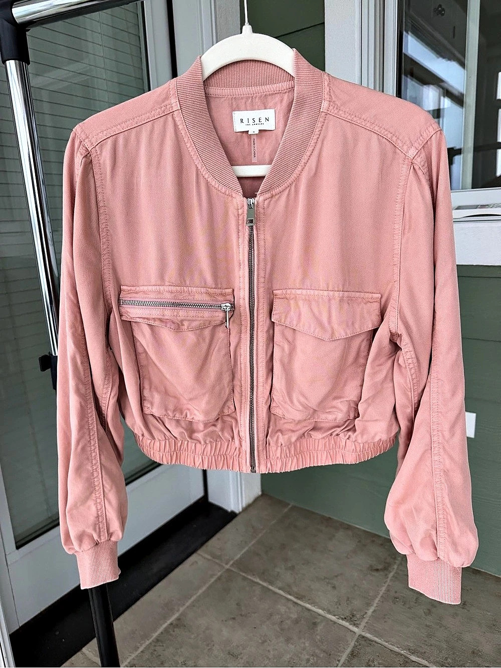 RISEN Cropped Bomber Jacket in Pink Size Small Like New